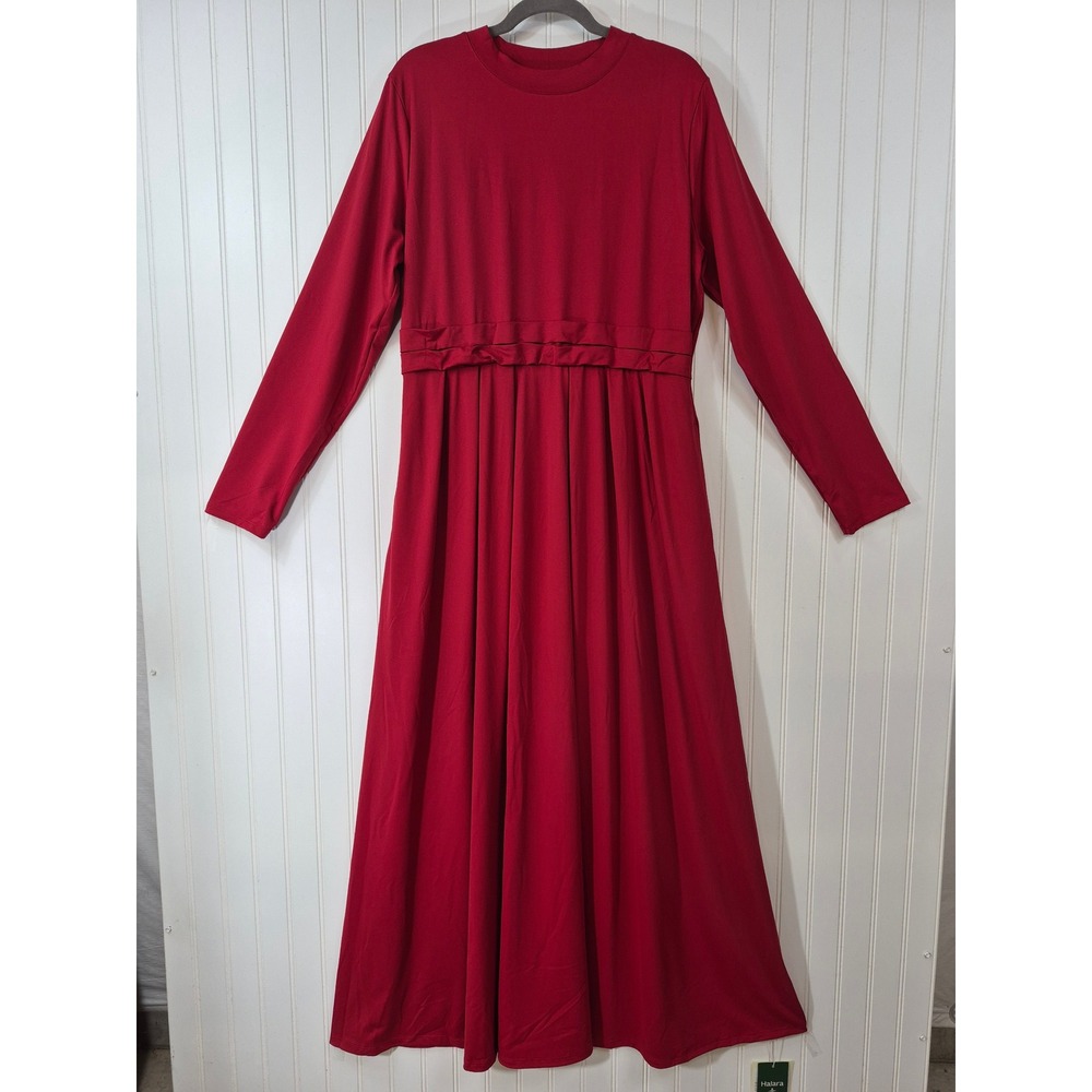 NWT Halara Womens XXL Red Long Sleeve Empire Waist Ruffle Athletic Maxi Dress